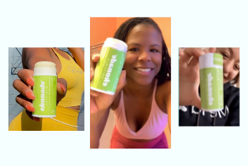 group of women holding green container of lemongrass and grapefruit natural deodorant